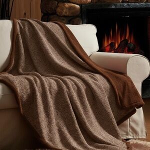 Fireside Home Heathered Brown Knit Sherpa Reverse Throw Blanket